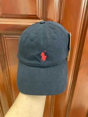 Ralph Lauren Navy Baseball Cap with Red Pony Logo